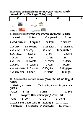 Đề kiểm tra học kì I Tiếng anh khối 5